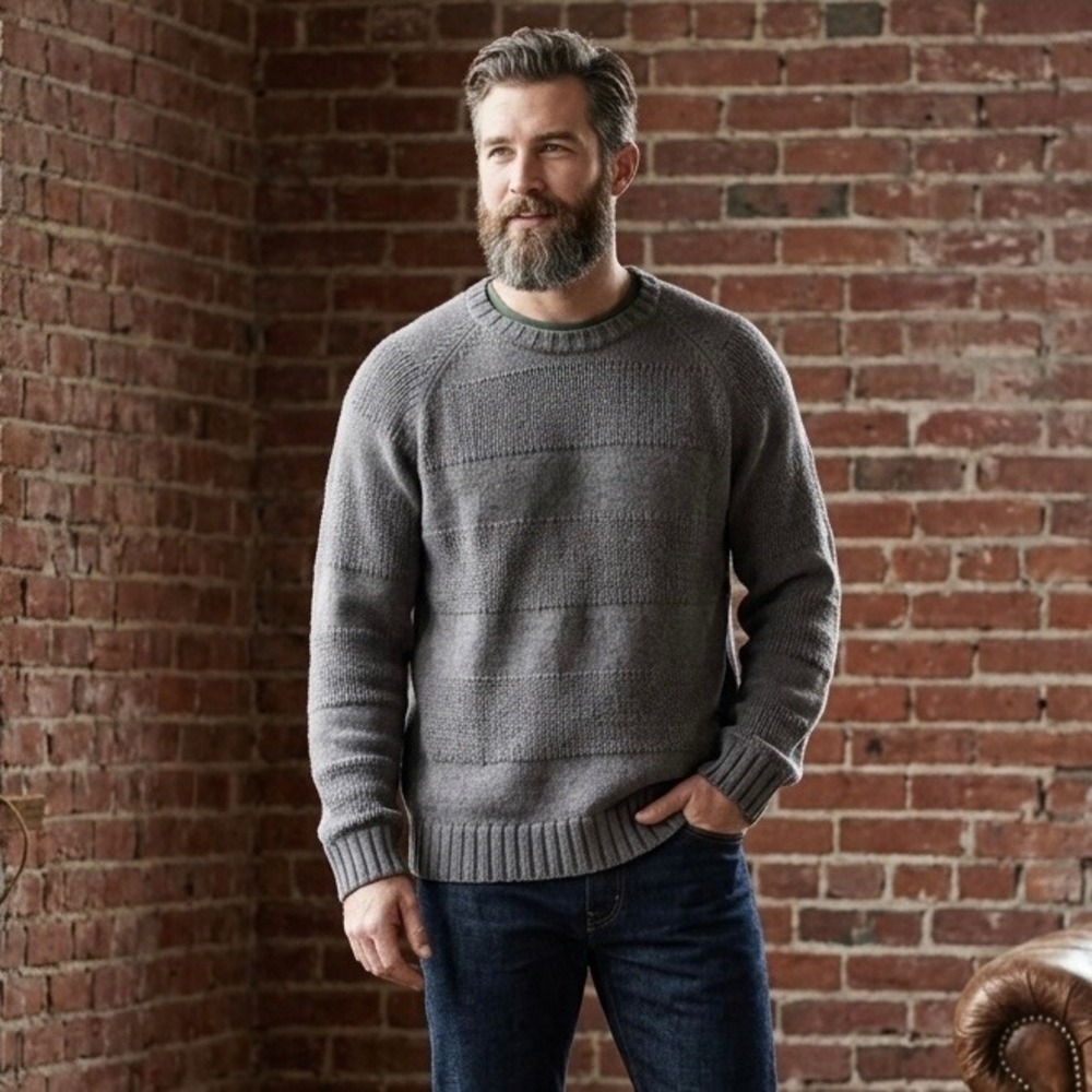 Timberland Mens Gray 100% Cotton Textured Stripe Crew Neck Sweater XL Regular